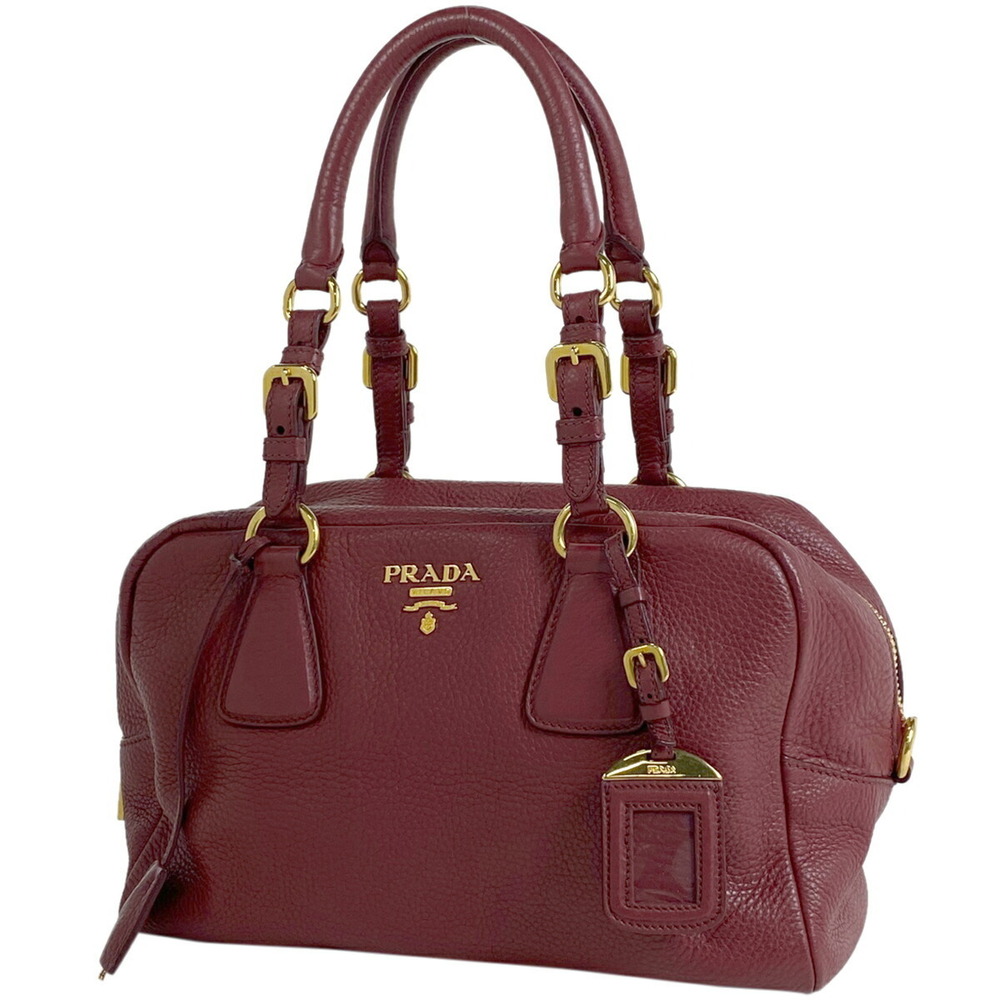 Prada Logo Handbag Shoulder Bag Leather Red